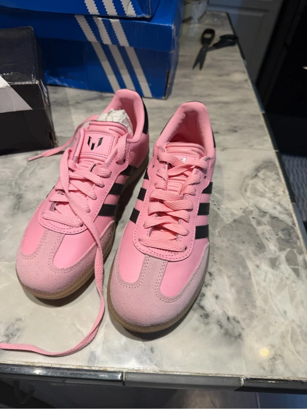 adidas Kids Pink Sneakers with Black Stripes - Messi Style boys and girls 4